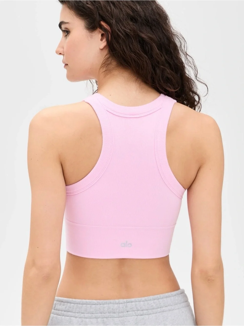 ALO Yoga Pink Ribbed High-Neck Crop Sports Bra